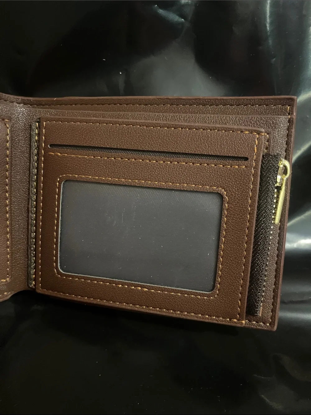 Debossed Leather Bifold Wallet in Warm Brown